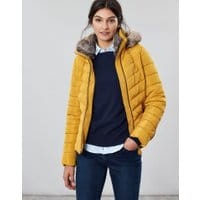 Womens Gosway Chevron Quilt Padded Coat with Hood - CARAMEL