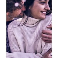 Womens Anwen Contrast Stitch Roll Neck Sweater - CREAM