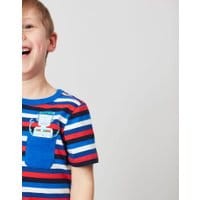 Boys Peeker Pocket T-Shirt 1-6 Years - BLUE STRIPE ROBOT
