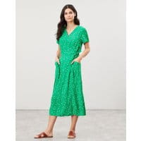 Womens Callie Print Wrap Dress with Angled Pockets - GREEN LEMON DITSY