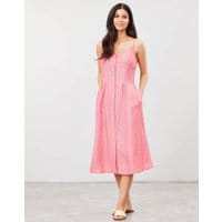 Womens Abby Solid Button Through Strappy Dress - RED WHITE