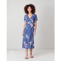 Womens Callie Print Wrap Dress with Angled Pockets - FLORAL BLUE