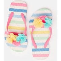 Girls Flip Flops - WHITE PASTEL STRIPE