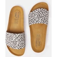 Womens Marlow Leather Slider with Cork Footbed - BLACK DALMATIAN