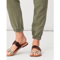 Womens Aimee Scalloped Edge Leather Sandal - SNAKE