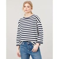 Womens Livia Drop shoulder jersey top - CREAM NAVY MULTI STRIPE