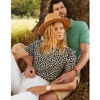 Womens Vera Print Gathered Sleeve Top - BLACK DAISY