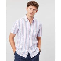 Mens Pier Short Sleeve Classic Fit Seersucker Shirt - PINK STRIPE
