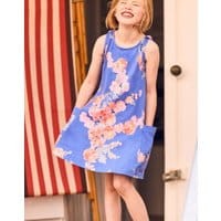 Girls Madeline Jersey Tie Dress 3-12 Yr - BLUE FLORAL