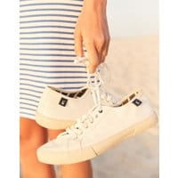 Womens Coast Pump Canvas Lace Up Sneakers - WHITE