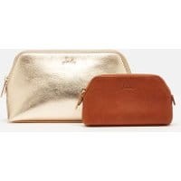 Womens Peplow Leather Two Pack Cosmetic Purses - GOLD