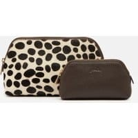Womens Peplow Leather Two Pack Cosmetic Purses - CHOCOLATE