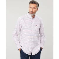 Mens Welford Long Sleeve Classic Fit Check Shirt - WHITE RED BLUE CHECK