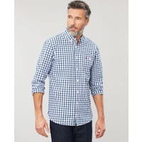 Mens Hewney Long Sleeve Classic Fit Shirt - BLUE HERRINGBONE CHECK