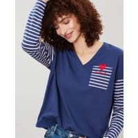 Womens Marina Stripe Dropped Shoulder Jersey Top - PINK BLUE STRIPE