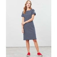 Womens Riviera Long Length Jersey Dress - NAVY CREAM STRIPE