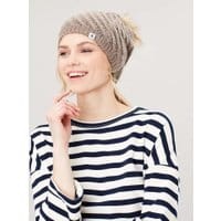 Womens Netta Twisted Cable Bobble Hat - BROWN