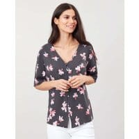 Womens Georgie Short Sleeve V Neck Button Through - GREY FLORAL