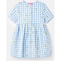Girls Elmira Button Through Smock Dress 1-12 Years - BLUE BEES CHECK