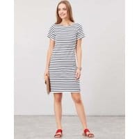 Womens Riviera Short Sleeve Jersey Dress - CREAM NAVY STRIPE