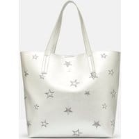 Womens Cindy PU Shopper with Star Embroidery - SILVER