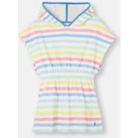 Girls Beach Towelling Cover Up 1-12 Years - WHITE MULTI STRIPE