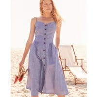 Womens Abby Solid Button Through Strappy Dress - BLUE
