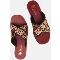 Womens Maywell Cross Strap Leather Sandal - OCELOT