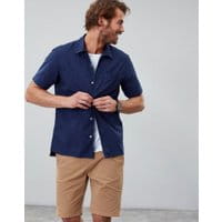 Mens Revere Short Sleeve Revere Collar Printed Shirt - BLUE NAVY PALM