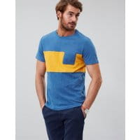 Mens Rugby Tee Striped Crew Neck T Shirt - NAVY YELLOW STRIPE