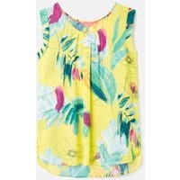 210434 Printed Capped Sleeve Shell Top - YELLOW PALM FLORAL