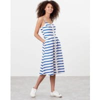 Womens Abby Button Through Strappy Dress - WHITE BLUE STRIPE