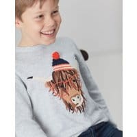 Boys Zany Intarsia Sweater 1-12 years - GREY COW