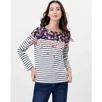 Harbour Print Long Sleeve Jersey Top - NAVY BORDER