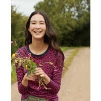 Selma Print Long Sleeve Crew Top - NAVY LEOPARD