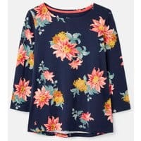 212062 3/4 Length Sleeve Jersey Printed Top - NAVY CLEMATIS FLORAL