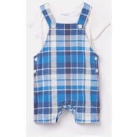 210623 Woven Dungaree and T-Shirt Set - BLUE MULTI CHECK
