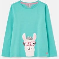 Girls Ava Top 1-12 Years - AQUA LLAMA