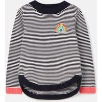 Girls Isabella Curved Hem Knit - NAVY STRIPE RAINBOW