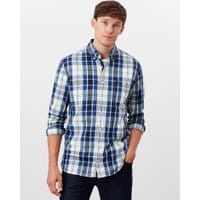 Mens Hewitt Long Sleeve Classic Fit Shirt - CREAM BLUE CHECK