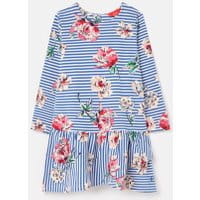 Girls Roselyn Frill Hem Dress 1-12 Years - BLUE STRIPE FLORAL