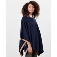 Womens Vienna Knitted Milano Stitch Poncho with Contrast Tipping