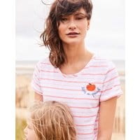 Womens Nessa Embroidered Lightweight Jersey T-Shirt - PINK STRIPE