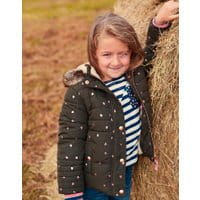 Girls Stella Fur Lined Puffa Coat 1-12 Years - GREEN HEART