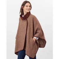 Womens Jillian Tweed Cape with Velvet - CAMEL HERRINGBONE