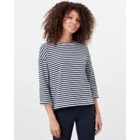 Womens LIVIA Drop shoulder jersey top - NAVY CREAM STRIPE