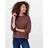 Womens LIVIA Drop shoulder jersey top - NAVY BROWN STRIPE