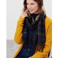 Womens Bracken Check Woven Scarf - NAVY GREEN CHECK