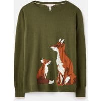 Miranda Knitted Intarsia Crew Neck Sweater - GREEN FOX
