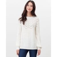 Jenna Knitted Pointelle Stitch Sweater - CREAM